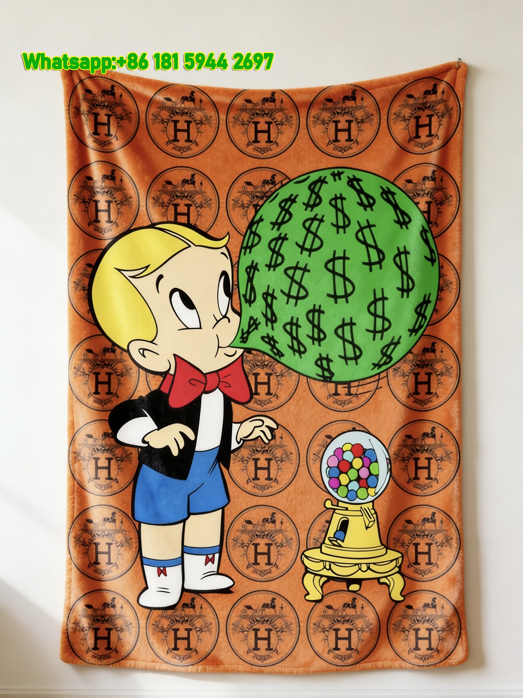 Hermes Richie Rich Money Bubble Sofa Throw Blanket IMG_5366